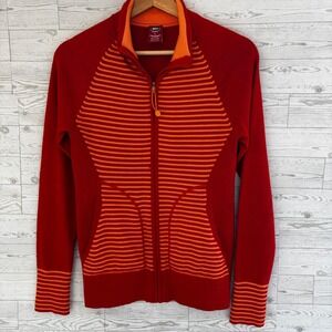 REI Cardigan Sweater Womens Large CoolMax Orange‎ Striped gorpcore cabincore